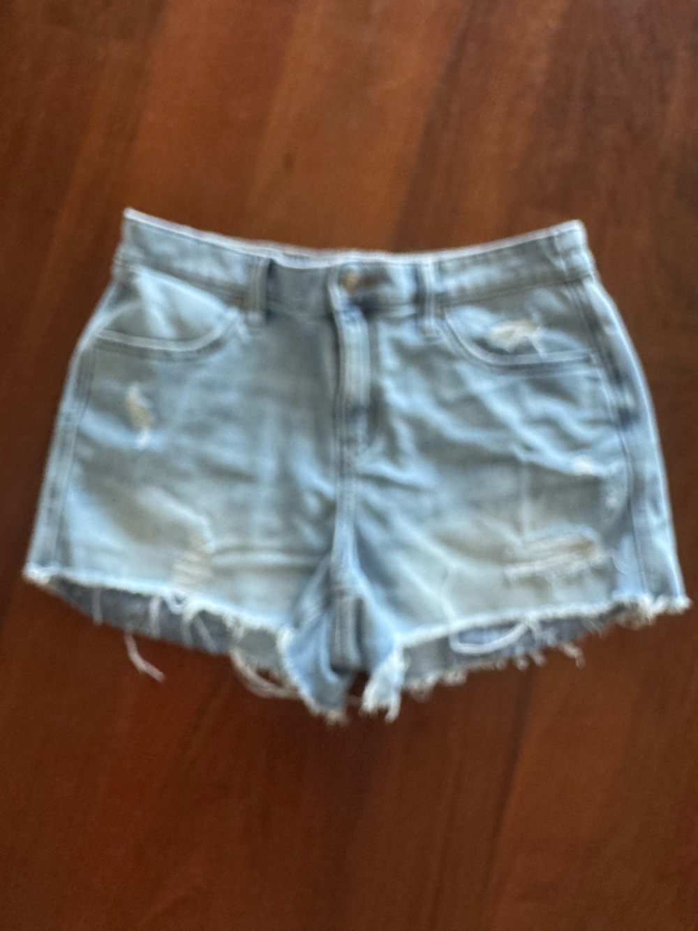 aerie Light Wash Distressed Denim Shorts